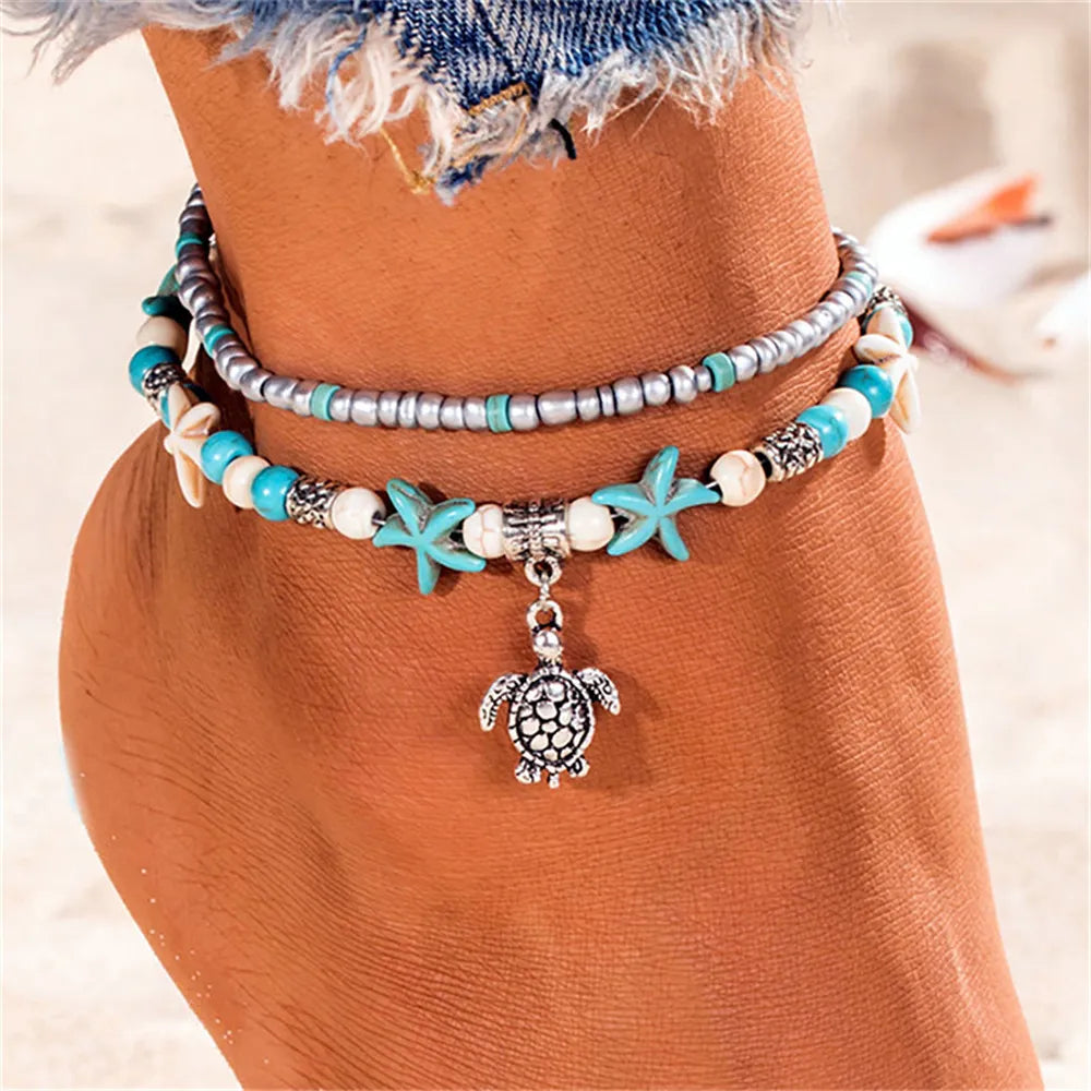 Shell Beads Starfish Anklets for Women Beach Anklet Cute Handmade Bohemian Foot Chain Bracelet