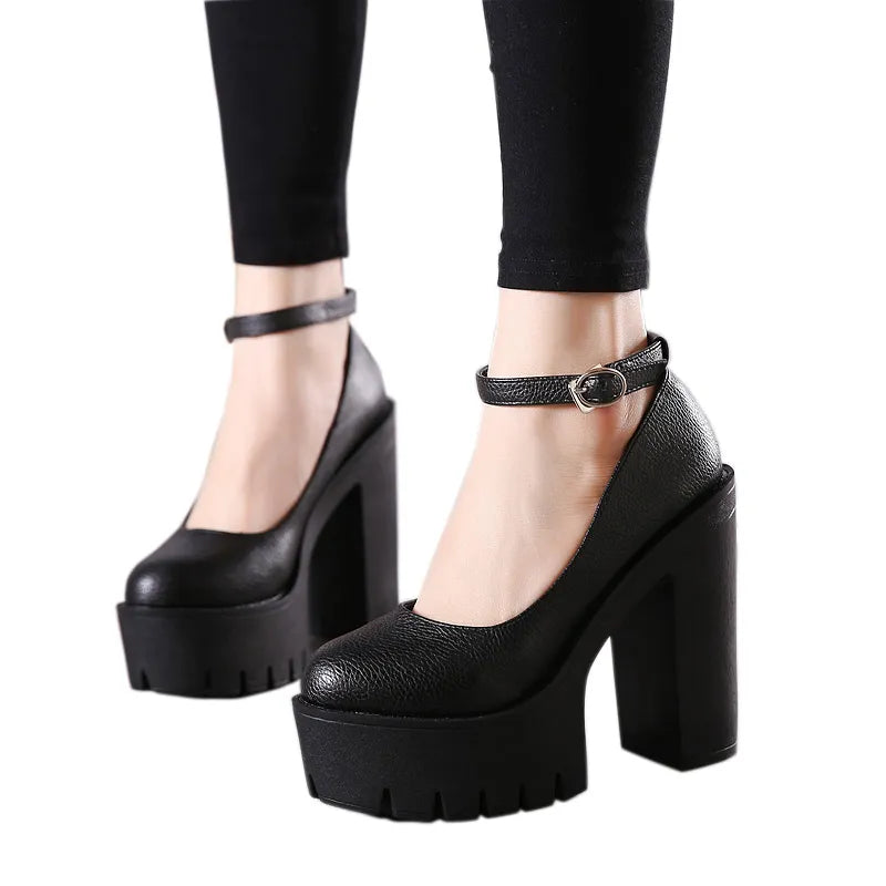 Women's Chunky High Chunky Heel Platform Shoes Round Toe Mary Jane Shoes