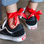 Women's Fashion Black Short Mesh Ankle Socks Fishnet Socks With Cute Bow