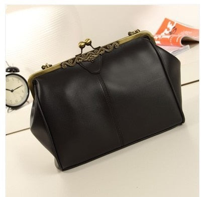 Faux Leather Clutch-Leather Ball Clasp Purse Women's Handbag Retro Shoulder Bag
