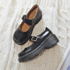 Women's Vintage Mary Janes Shoes Shallow Mouth Buckle Casual Platform Shoes