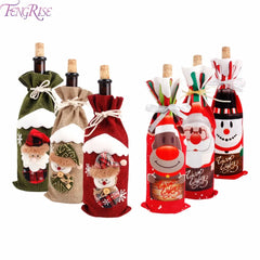 Christmas Decorations Wine Bottle Cloth Gift Bags for Home or Gift Santa Claus Cover Snowman Stocking Wine Bottle Bag Covers