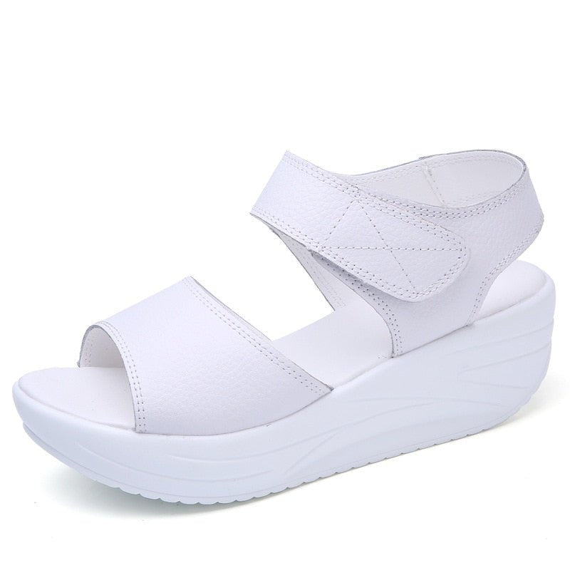 Platform Wedge Sandals Women Genuine Leather Casual Comfortable Summer Beach Vacation Fashion