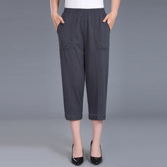 Women's Plus Size Capri Summer Pants High Waist Cropped Straight Pants with Pockets