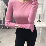 Sexy Thin Knit Sweater for Women Long Sleeve T-Shirt Slim Minimalist Stretchy Blouse Pullover Top