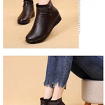 Women's Fashion Winter Boots Faux Leather Warm Ankle Boots Plush Wedge Boots with Warm Plush Lining