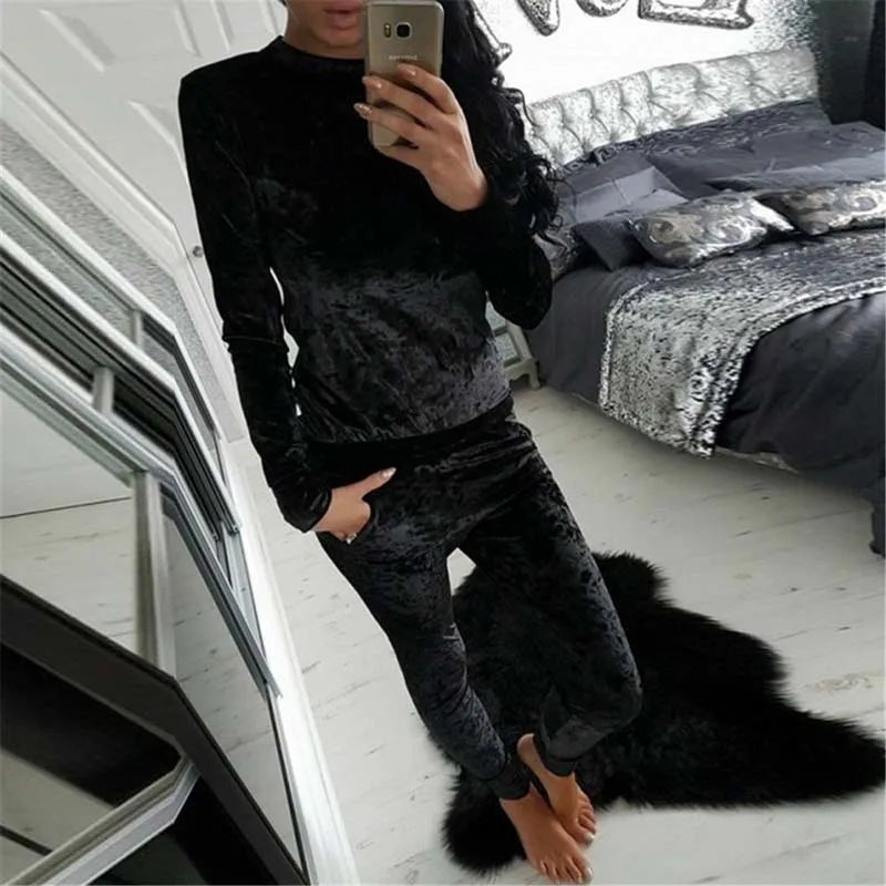 Women's Velvet Tracksuit Two Piece Set Winter Velour Tracksuit Sweat Suit 2 Piece Outfits