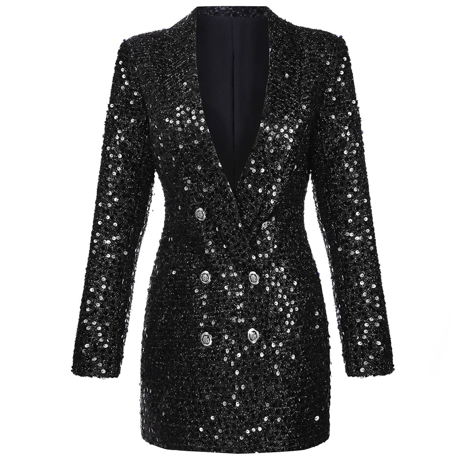 Women's Sequins Blazer High Fashion Party Jacket Glitter Club Blazer Sequined Sparkly Dress