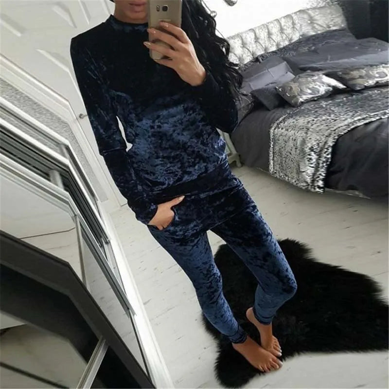 Women's Velvet Tracksuit Two Piece Set Winter Velour Tracksuit Sweat Suit 2 Piece Outfits