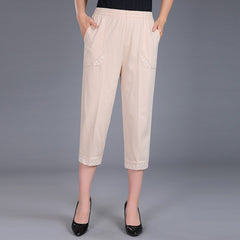Women's Plus Size Capri Summer Pants High Waist Cropped Straight Pants with Pockets