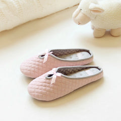 Women's Winter Slippers with Cute Bowtie For Indoor Use Soft Bottom Cotton Warm Flats