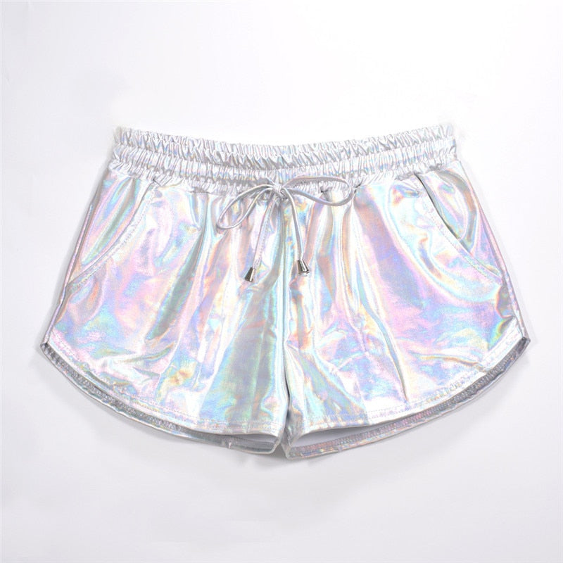 Women's Shiny Metallic Hot Shorts Wet Look Casual Elastic Drawstring Booty Shorts