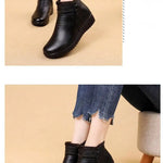 Women's Fashion Winter Boots Faux Leather Warm Ankle Boots Plush Wedge Boots with Warm Plush Lining