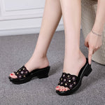 Women's Sandals Summer Shoes Wedges Rhinestone Embellished Genuine Leather Slides