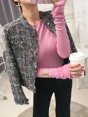 Sexy Thin Knit Sweater for Women Long Sleeve T-Shirt Slim Minimalist Stretchy Blouse Pullover Top