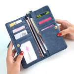 PU Leather Long Matte Wallet Vintage Solid Coin Purse Luxury Double Zipper Clutch Bag ID Credit Card Holder Wallet