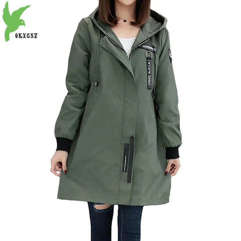 Trench Coat Women Academia Hooded Slim Windbreaker Student Spring Autumn Casual Outerwear Fashion