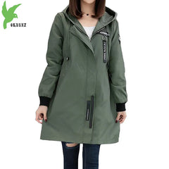 Women's Academia Trench Coat Spring Autumn with Hood Slim Students Clothes Windbreaker Coat