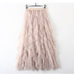 Women's Spring Summer Ruffled Tulle Skirt Elegant Tutu Midi Skirt