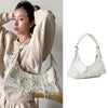 Frayed Canvas Mini Baguette Bag - Fashion Shoulder Bag Canvas Underarm Purse