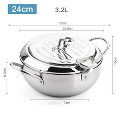 Japanese Deep Frying Pot with Thermometer and Lid Stainless Steel Tempura Deep Fryer