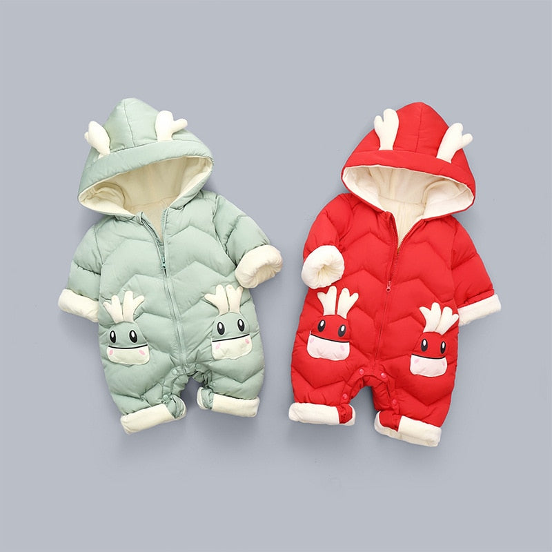 Newborn Baby Winter Snowsuit Velvet Thick Baby Jumpsuit 0-2 Years  Hooded Deer Ears Romper