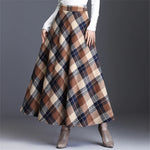 Women's Wool Thick Warm Plaid Skirts British Style Clothing with Pockets Pleated A-Line Midi Tartan Skirt