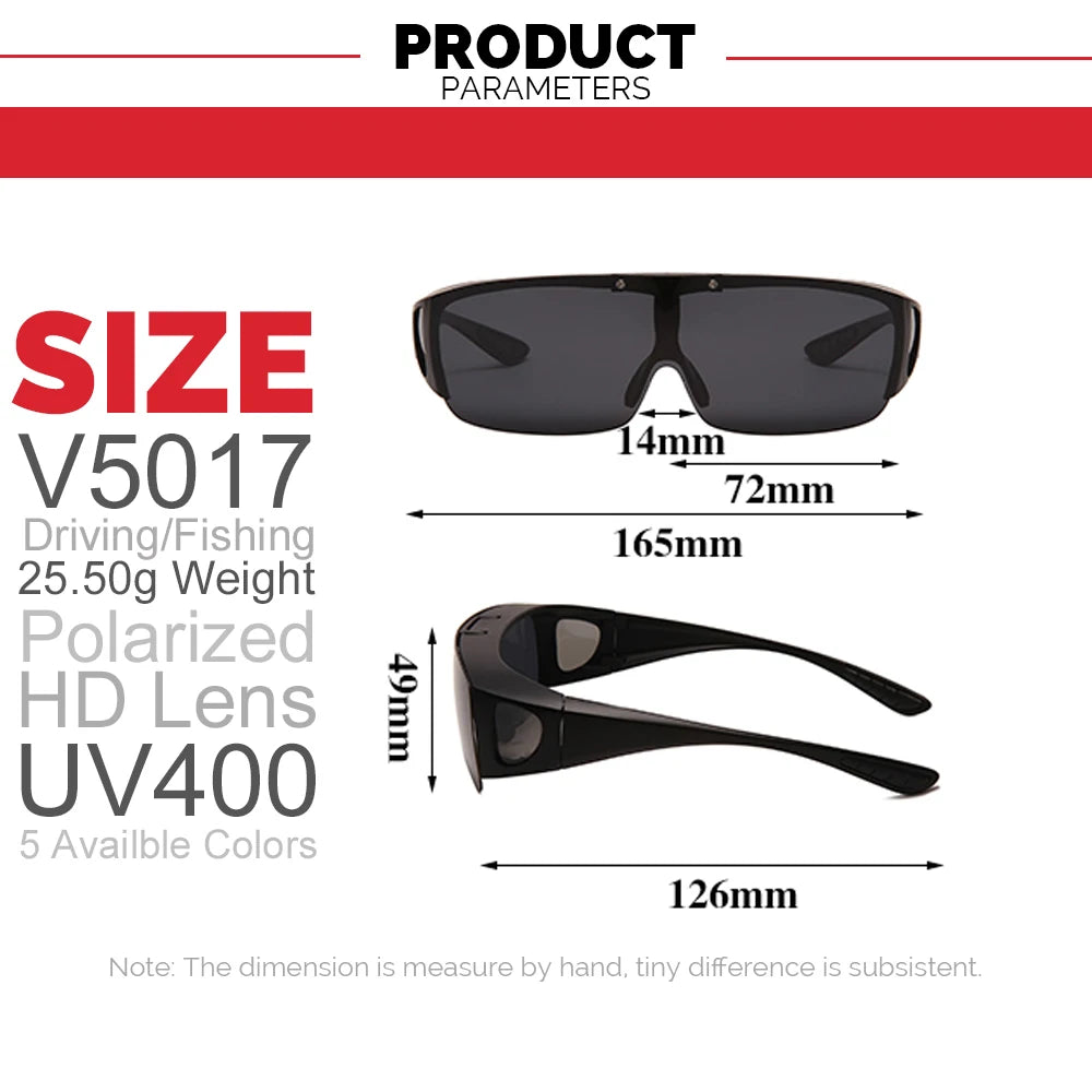 Sunglasses with dimensions and product parameters on a white background
