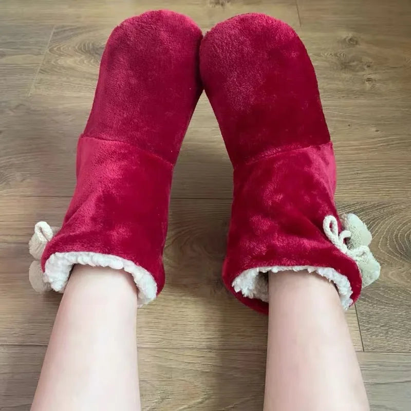 Cozy Flannel Home Indoor Winter Slippers Non Slip Grip Fluffy Boots