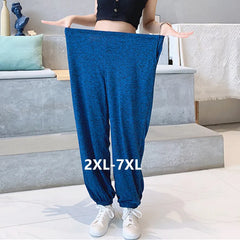 Plus Size Knit Cotton Women's Pajamas Pants Plus Size Sleepwear Loose Wide Leg Trousers