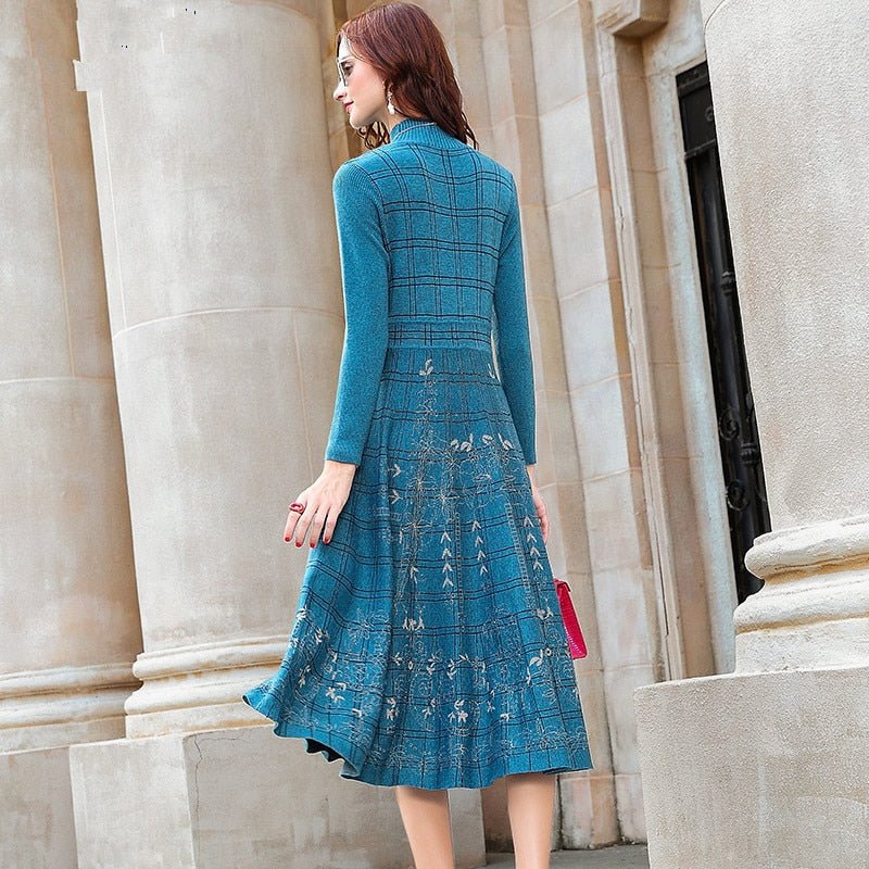 Elegant A-line Knit Slim Waist Dress Long Sleeve Sweater Dresses for W Elegant A-line Knit Slim Waist Dress Long Sleeve Sweater Dresses for W