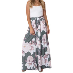 Women's Casual Loose Y2K Pants Floral Print Palazzo Baggy Pants High Waist Lace Up Wide Leg Boho Trousers