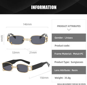 New Fashion Square Sunglasses Luxury Small Frame Sun Glasses Rectangle Metal Mirror Shades