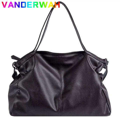 Shoulder Bag Women Large Capacity Black Hobo Solid Soft Faux Leather Crossbody Travel Tote Handbag