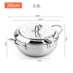 Japanese Deep Frying Pot with Thermometer and Lid Stainless Steel Tempura Deep Fryer