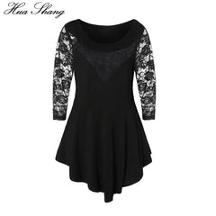 Floral Lace Hollow Out Tunic Blouse for Women Solid Tops with  Ruffles Irregular Hem