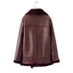 Women's Faux Leather Jacket Sheepskin For Collar and Sleeve