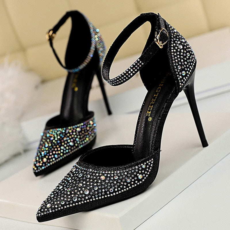 Women's High Heel Shoes w/ Sparkly Rhinestones Elegant Style Pumps Stilettos for Weddings, Galas, etc.