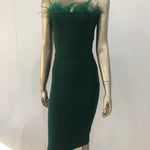 Sexy Strapless Backless Feather Midi Dress for Women Bodycon Bandage Dress Boutique Fashion Party Clubwear Dress