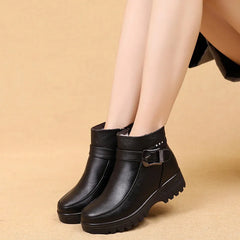 Boutique Fashion Boots Women's Winter PU Vegan Leather Ankle Boots Thick Plush Warm Snow Boots