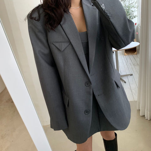 Oversized Blazer Women Solid Color Loose Stylish Chic Casual Office Outerwear Fashion Coat