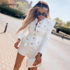 Two-Piece Tweed Shorts and Blazer Set Sexy O-Neck Long Sleeve Single Breasted Jacket And Short Pants Clubwear Party Set