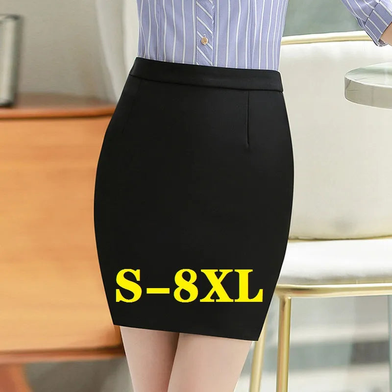 Women's Plus Size Black Above Knee Skirt Bodycon  High Waist Office Short Skirts