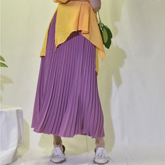 Vintage Pleated Midi Long Skirt For Women High Waist Chiffon Skirts