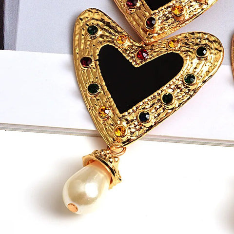Heart Drop Earrings Women Metal Crystal Long Stud Fashion Jewelry Elegant Gift Accessories