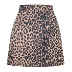 Women's Leopard Print Skirt Faux Vegan Suede High Waist Bodycon Mini Skirt