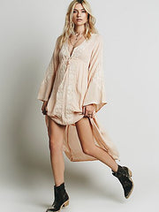 Women's Long sleeve Floral Embroidered Cotton Long Dress