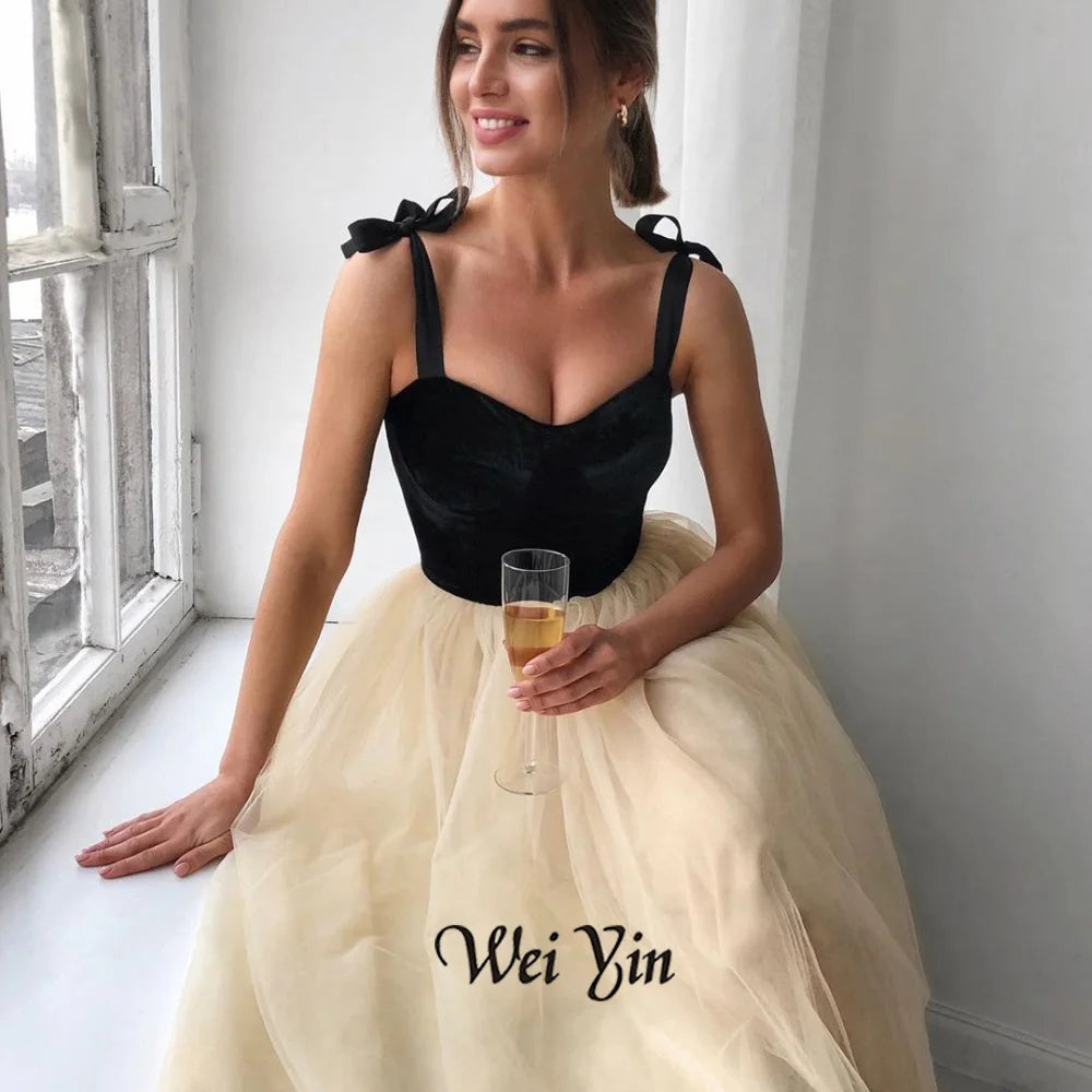 Tulle Spaghetti Strap A-Line Prom Dress Velvet Top Sexy Cocktail Dress Homecoming Evening Dresses Plus Size