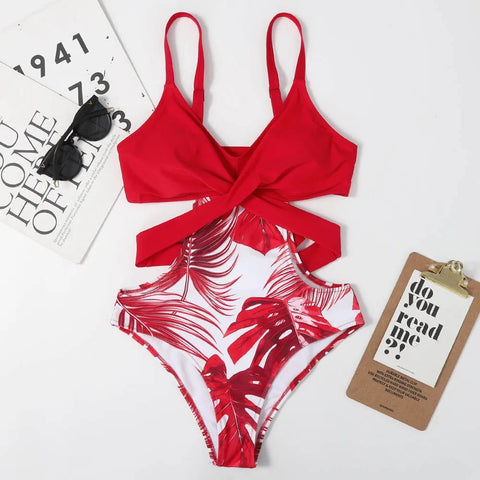 One-Piece Swimsuit Women Printed Padded Backless Beach Bathing Suit Summer Swimwear