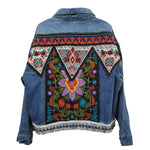 Floral Embroidery Appliques Long Sleeve Denim jacket
